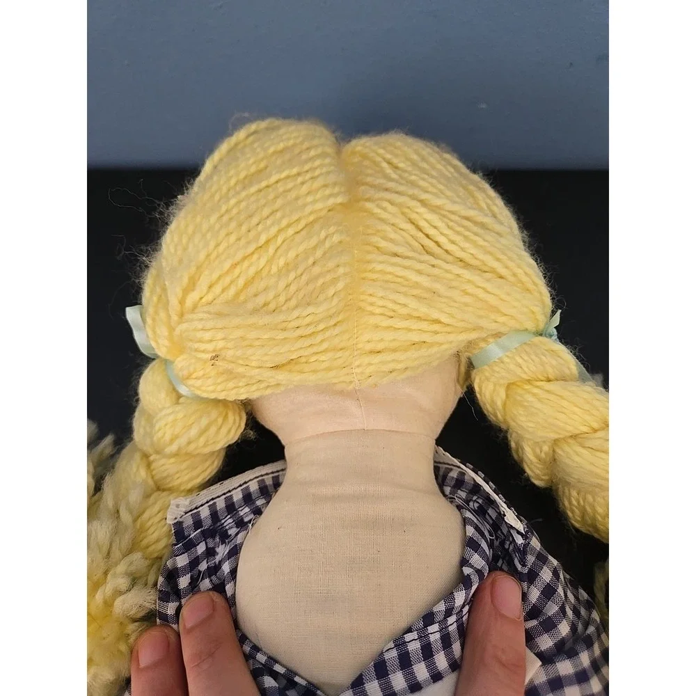 Vintage Handmade Cloth Doll‎ With Stitched Facial Features Blond Hair Apron